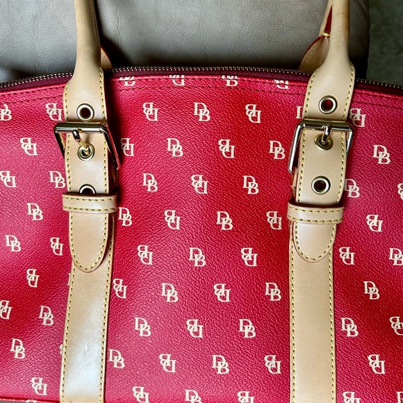3 piece set!! Dooney & Burke Domed Satchel Beige and red monogramed set! - Picture 5 of 15